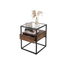 Segenn's Bijzettafel Met Glasplaat - Nachtkastje met Lade - Nachtkastjes - Industrieel - 43 x 43 x 54 cm