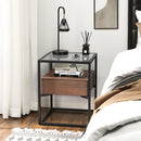 Segenn's Bijzettafel Met Glasplaat - Nachtkastje met Lade - Nachtkastjes - Industrieel - 43 x 43 x 54 cm