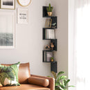 Segenn's Boekenkast - wand rek - met 5 planken -zigzag design - Boekenkast - Hoekkast - Wand Vakkenkast - Zwart