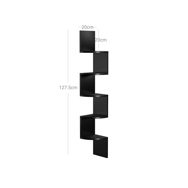 Segenn's Boekenkast - wand rek - met 5 planken -zigzag design - Boekenkast - Hoekkast - Wand Vakkenkast - Zwart