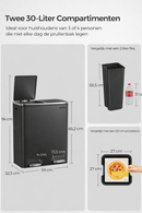 Segenn Prullenbak 60 Liter (2x30L) Zwart – Dubbele Afvalemmer met 2 Compartimenten|Pedaalemmer 60 Liter Zwart