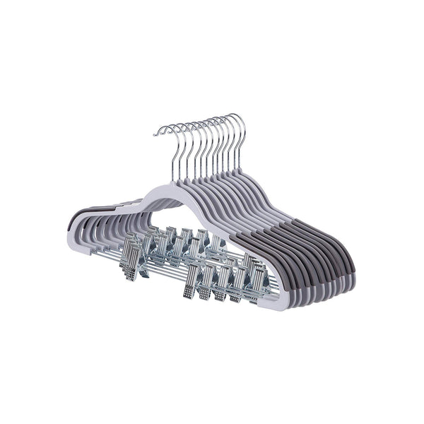 Segenn's antislip broekhangers - kleerhangers - set van 12 - 42,5 cm fluwelen - met verstelbare clips - en ruimtebesparend - Grijs