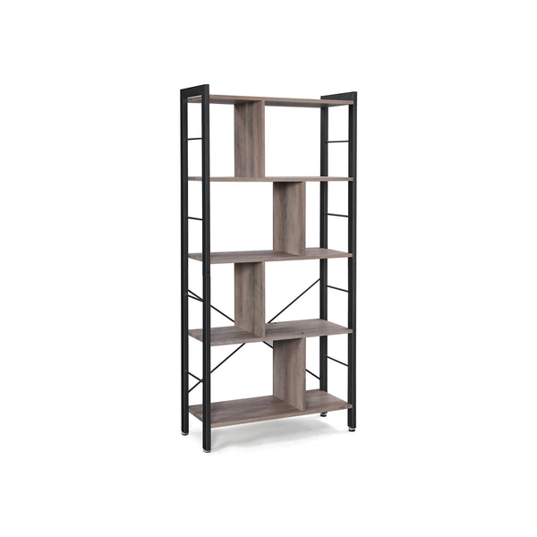 Segenn's Boekenplank - kantoorplank - scheidingswand met 4 niveaus - staande plank in industrieel design - woonkamer, veel opbergruimte - Groot, stabiel - Eenvoudige structuur - Greige zwart (74 x 30 x 154.5 cm)