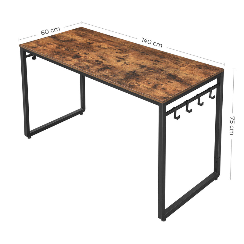 Segenn's Alora bureau - Bureautafel met 8 haken - metaal - industrieel - vintage bruin-zwart - 140 x 60 x 75 cm