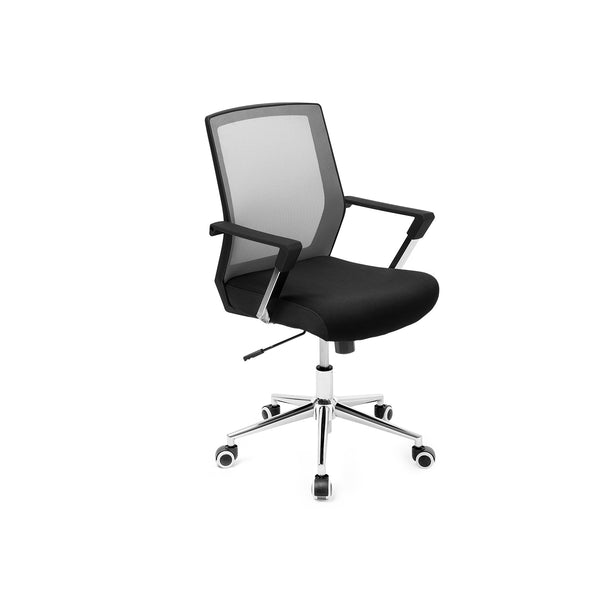 Segenn's bureaustoel - met netbekleding - in hoogte verstelbare directiestoel - bureaustoel met wipfunctie - draaistoel met gestoffeerde zitting - stalen frame - verchroomd - 150 kg - grijs-zwart