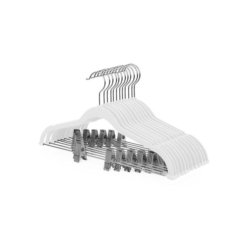 Segenn's antislip broekhangers - kleerhangers - set van 12 - 42,5 cm fluwelen - met verstelbare clips - en ruimtebesparend - Wit
