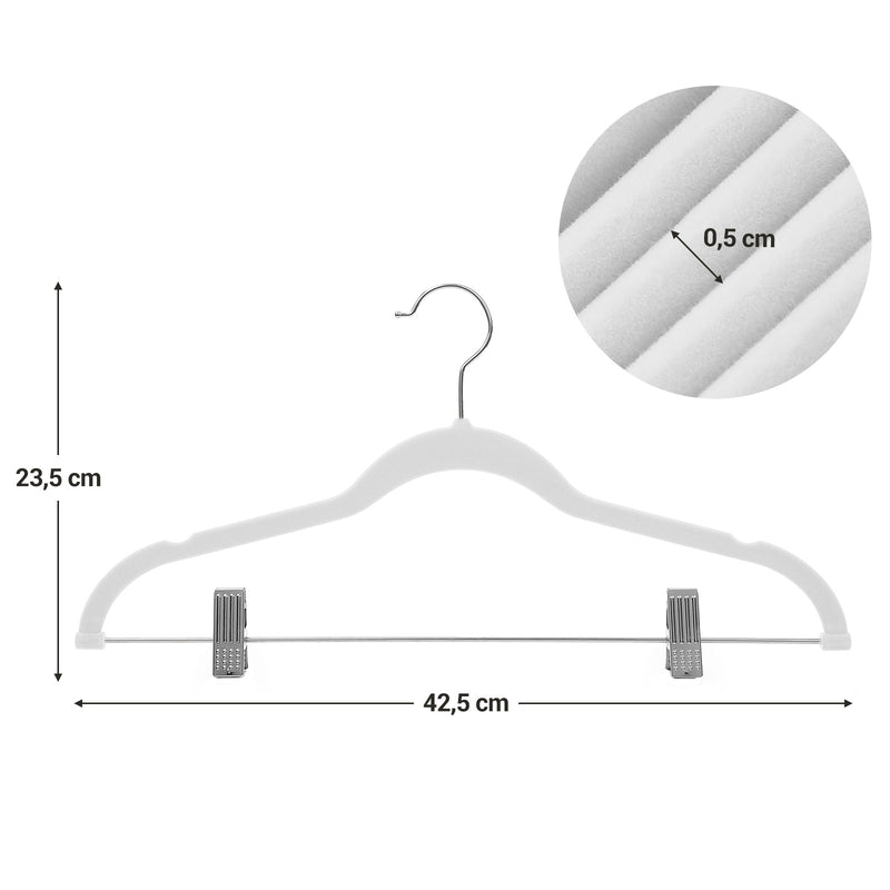 Segenn's antislip broekhangers - kleerhangers - set van 12 - 42,5 cm fluwelen - met verstelbare clips - en ruimtebesparend - Wit