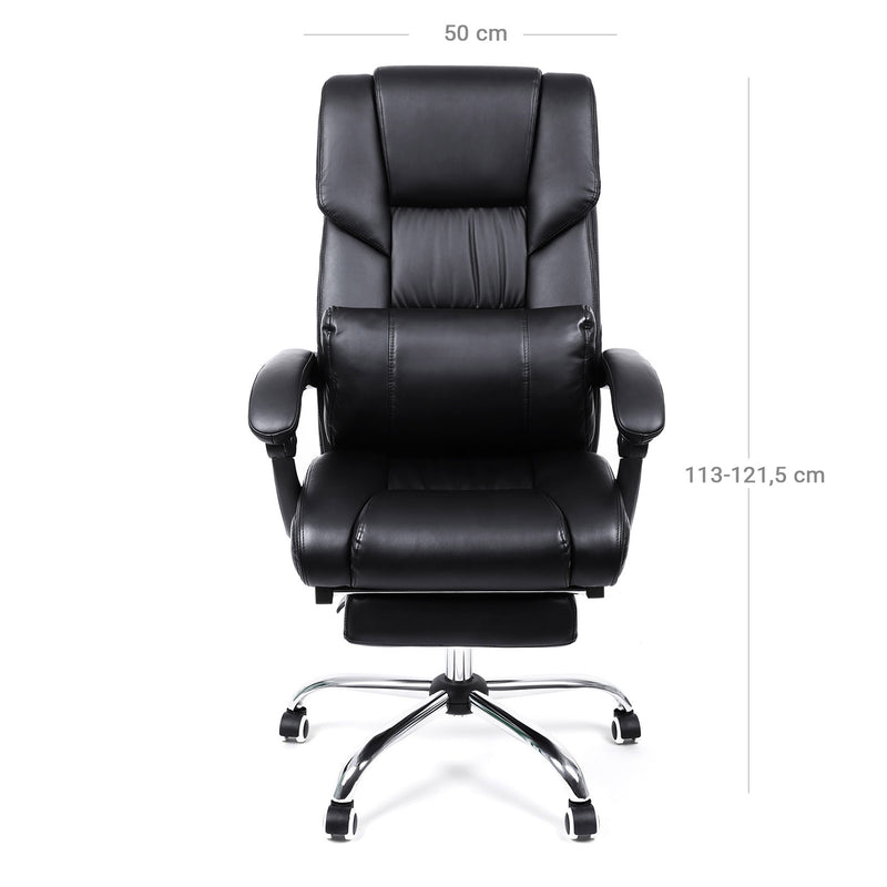 Segenn's Boss bureaustoel - met voetensteun - lendenkussen - kunstleer - zwart - 67 x 66 x 116 cm