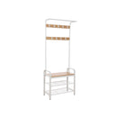 Segenn's Kapstok - Garderobe - Kledingrek met 9 Afneembare Haken - Schoenenrek met Zitting - 3 planken - Hoogte 183 cm - Metaal - Crème - Wit - Natuur