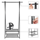 Segenn's Tinley Kledingrek - Delicaat Kledingroede - Kapstok met Schoenenrek - Metaal - Zwart - 87,5 x 155 x 41 cm