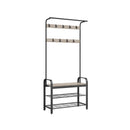 Segenn's Japura kapstok met zitje - kapstok met schoenenrek  - Garderoberek met 9 afneembare haken -  2 gaasplanken - industrieel kapstok - grijs-zwart - 183 cm