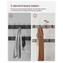 Segenn's Japura kapstok met zitje - kapstok met schoenenrek  - Garderoberek met 9 afneembare haken -  2 gaasplanken - industrieel kapstok - grijs-zwart - 183 cm