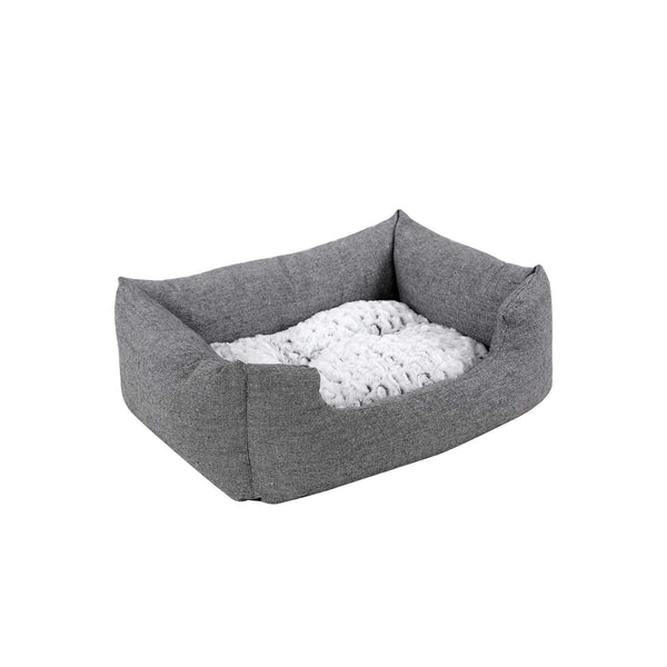 Segenn's Hondenbed met omkeerbaar kussen, hondenmand, hondenmand met omkeerbaar kussen, hondenbank, hondenmat, comfortabel, ademend, antislip, opstaande rand, 80 x 60 x 26 cm, voor honden tot 15 kg, Grijs Heide