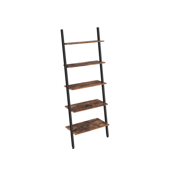 Seggen's Ladderplank, boekenkast met 5 niveaus, Scheve Plank, Woonkamer, Keuken, Kantoor, Ijzer, Stabiel, Schuin Aflopend, Leunend Tegen de Muur, Industrieel Design, Vintage Bruinzwart, 64 x 34 x 186 cm (lxbxh)