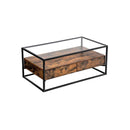 Segenn's Atlanta salontafel - met 2 lades - lounge Tafel - gehard glas - stabiel - industrieel - vintage bruin-zwart - 106 x 57 x 45 cm