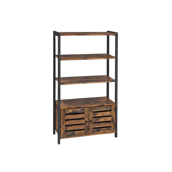 Segenn's boekenkast - Opbergkasten met 3 planken - 2 lamellendeuren - woonkamer - studeerkamer - slaapkamer - industrieel design, vintage bruin-zwart - 70 x 30 x 121,5 cm