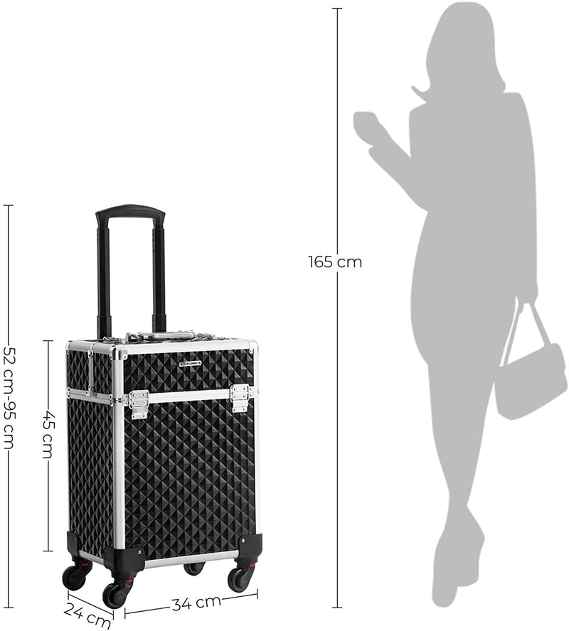 Segenn's cosmetica koffer - Make-up Koffer - Make-up Trolley - Met handgreep - Met 4 uittrekbare vakken - Zwart