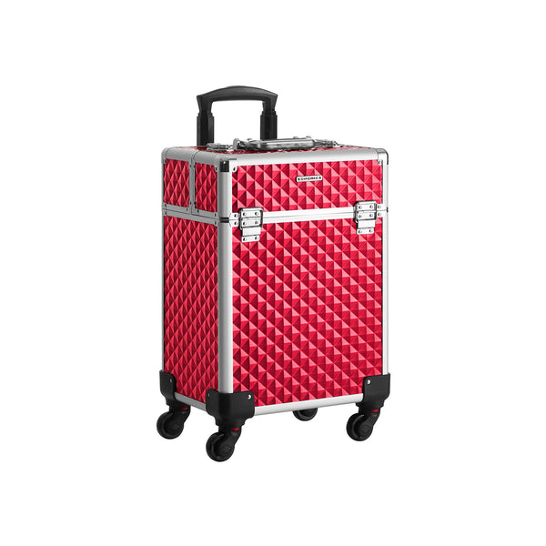 Segenn's cosmetica koffer - Make-up Koffer - Make-up Trolley - with 4 universal rollers - with 4 pull-out compartments - red