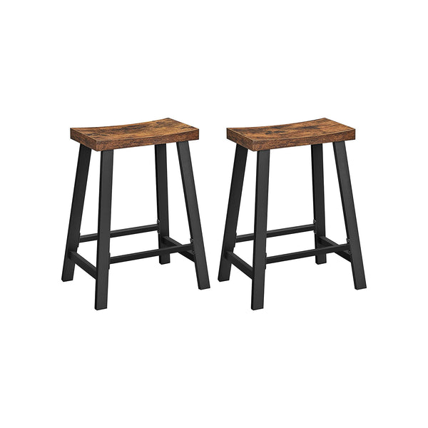 Segenn's Barkrukken - Barstoelen - Set van 2 - Gebogen Zitting  - Industrieel Ontwerp - Vintage Bruin Zwart - 46,2 x 33 x 60