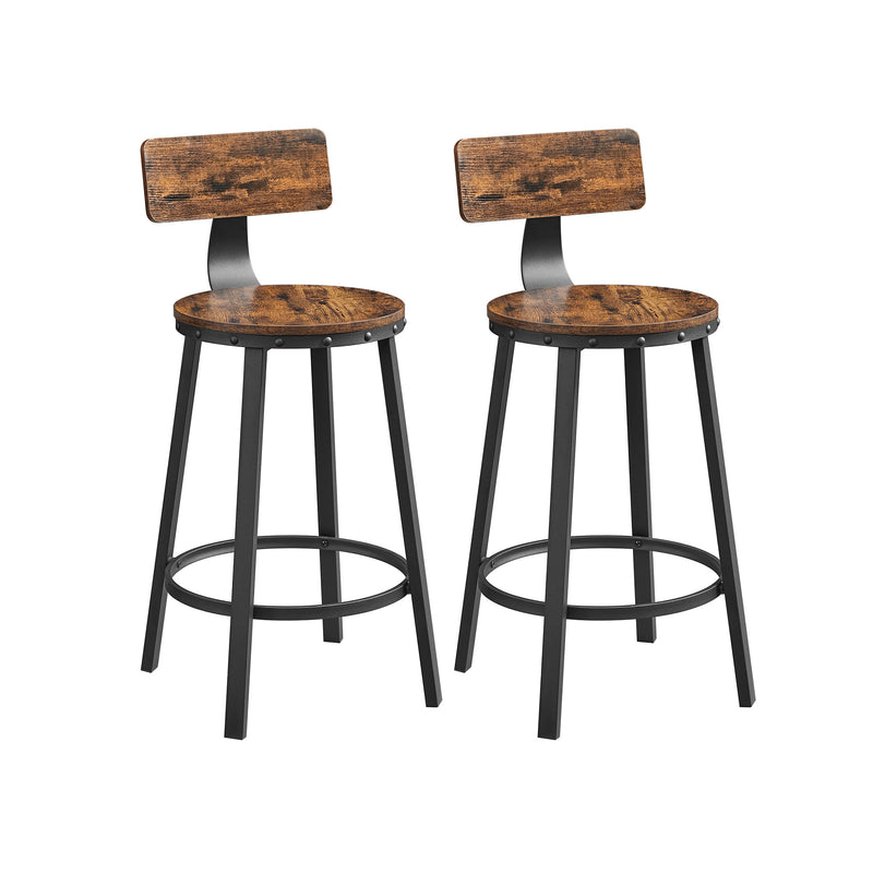 Segenn's Omni barkruk - barkrukken - set van 2 - barstoelen - keukenstoelen met metalen frame - zithoogte 62,5 cm - industrieel - vintage bruin-zwart