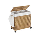 Segenn's Kandra Handgeweven wasmand - 140 L - polyrattan - met 3 vakken Afneembare - waszak Dekselgrepen - Naturel -  66 x 33 x 60 cm
