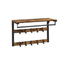 Segenn's Kapstok - wandkapstok - wandplank met 10 afneembare haken - hangplank - kledingroede - vintage bruin-zwart