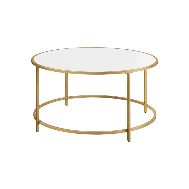 Segenn's salontafel - salontafel rond - met oppervlak van spaanplaat en goudkleurig stalen frame - wit-goud