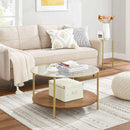 Segenn's  Salontafel - 90 cm - Ronde Glazen Tafel-Goud-Bruin hout - Gouden Ijzeren Frame