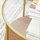 Segenn's  Salontafel - 90 cm - Ronde Glazen Tafel-Goud-Bruin hout - Gouden Ijzeren Frame