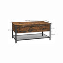 Segenn's Danube opklapbaar salontafel - salontafel met verborgen opbergruimte - Tafel mesh plank - voor woonkamer - industrieel - vintage bruin-zwart - 100 x 55 x 47 cm