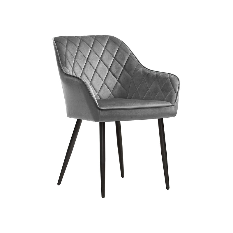 Segenn's eetkamerstoelen- Fluweel - fauteuils - set van 2 - gestoffeerde stoelen met armleuningen - zitbreedte 49 cm - metalen poten - fluwelen hoes - belastbaar tot 110 kg - lichtgrijs