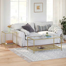 Segenn's Salontafel met gehard glas - salontafel met gehard glas en fijnmazig roosterblad - gemaakt van metalen frame - stabiel - Goud-transparant - 106 x 55 x 45 cm (L x B x H)