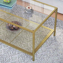Segenn's Salontafel met gehard glas - salontafel met gehard glas en fijnmazig roosterblad - gemaakt van metalen frame - stabiel - Goud-transparant - 106 x 55 x 45 cm (L x B x H)