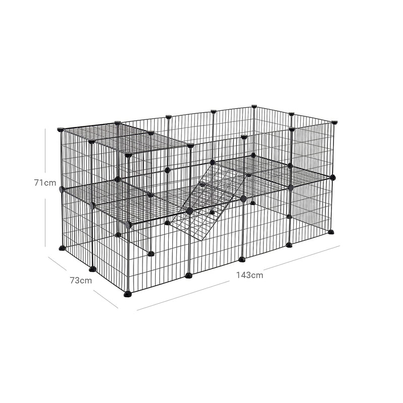 Segenn's Rooster Omheining - 36 Panelen - 2 niveaus - 143 x 71 x 73 cm - Box voor Kleine Dieren en Cavia's, incl. Rubberhamer - voor Gebruik Binnenshuis - Verstelbaar - Afzonderlijk te Monteren - Zwart