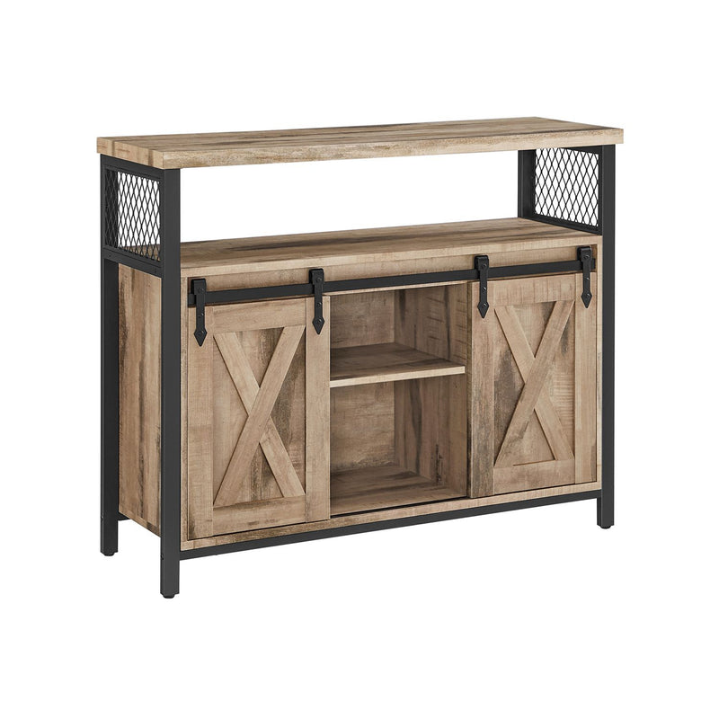 Segenn's Saapy Dressoir - keukenkast - opbergkast met 2 schuifdeuren - verstelbare planken - landelijke stijl - voor woonkamer - naturel-zwart - 33 x 100 x 80 cm