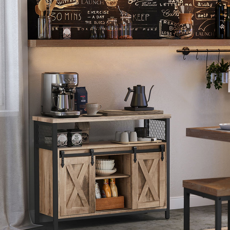 Segenn's Saapy Dressoir - keukenkast - opbergkast met 2 schuifdeuren - verstelbare planken - landelijke stijl - voor woonkamer - naturel-zwart - 33 x 100 x 80 cm