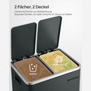 Segenn's Vuilnisbak - Prullenbak - afvalscheiding - afvalbak - 30 L - metalen - pedaalemmer met binnenbakken en handgrepen - afvalscheidingssysteem - 2 x 15 liter - softclose - luchtdicht - rookgrijs