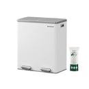 Segenn's prullenbak - afvalscheidingssysteem - vuilnisbak - 2 x 30 L - met 2 vakken - afvalscheiding - metalen pedaalemmer - kunststof binnenbak - met klapdeksel en handgrepen - soft close - luchtdicht - wit