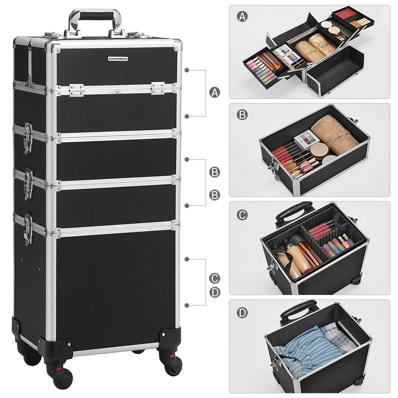 Segenn's cosmetica koffer - professionele make-up koffer - 4 sleutels - voor op reis - grote trolley voor kappers - afsluitbaar - met 360 ° roterende universele wielen - zwart