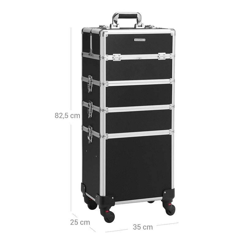 Segenn's cosmetica koffer - professionele make-up koffer - 4 sleutels - voor op reis - grote trolley voor kappers - afsluitbaar - met 360 ° roterende universele wielen - zwart