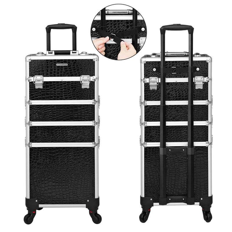 Segenn's cosmetica koffer - professionele make-up koffer - 6 sleutels - extra lade -  koffer voor op reis - grote trolley voor kappers - afsluitbaar - met 360 ° roterende  - zwart