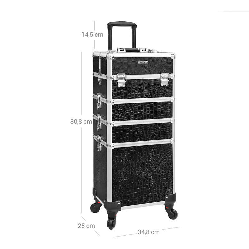 Segenn's cosmetica koffer - professionele make-up koffer - 6 sleutels - extra lade -  koffer voor op reis - grote trolley voor kappers - afsluitbaar - met 360 ° roterende  - zwart