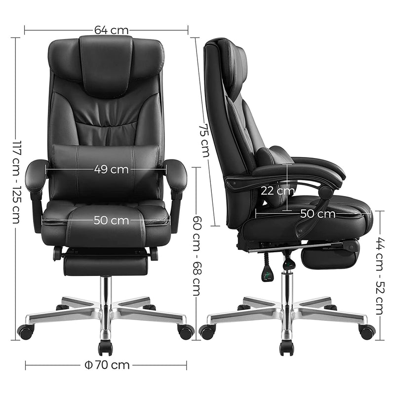 Segenn's Bigboss bureaustoel - ergonomische bureaustoel - gamestoel - met opklapbare hoofdsteun - uitschuifbare voetensteun - extra grote orthopedische directiestoel - kunstleer - Zwart 91,4 x 66,4 x 37,4 cm