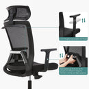 Segenn's Bureaustoel - Ergonomische Draaistoel met Kleerhanger - Netbekleding - Verstelbare Hoofdsteun - in Hoogte Verstelbare Rugleuning - Hellingshoek tot 110° - Zwart