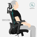 Segenn's Bureaustoel - Ergonomische Draaistoel met Kleerhanger - Netbekleding - Verstelbare Hoofdsteun - in Hoogte Verstelbare Rugleuning - Hellingshoek tot 110° - Zwart