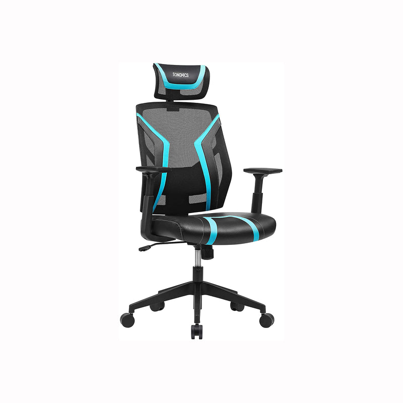 Segenn's Robo bureaustoel - ergonomische bureaustoel - gamestoel - draaistoel - kantelbaar - verstelbare hoofdsteun - armleuningen en gevoerde lendensteun - belastbaar tot 120 kg - zwart-blauw