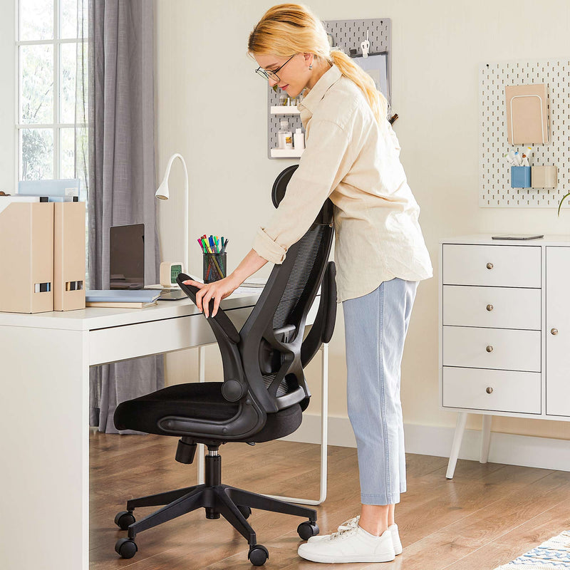 Segenn's Leen bureaustoel - ergonomische bureaustoel - verstelbare armleuningen en hoofdsteun - wipfunctie -ademend mesh - in hoogte verstelbaar -zwart