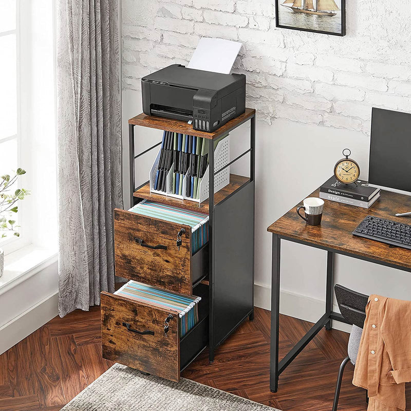 Segenn's Ladeblok - Ladeblok bureau - archiefkast - kantoorkast met 2 lades - printerstandaard - industrieel - bruin-zwart