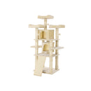 Segenn's Grote krabpaal, krabpaal met 3 comfortabele kijkplatforms, kattenspeelgoed met 2 knuffelgaten, dikke sisalpalen, extra krabplank, stabiel, 172 cm, Beige