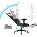 Segenn's Akron Gamingstoel met Voetensteun - 150 kg - Bureaustoel -Bureaustoel - Lendenkussen - Kussen - Hoge Rugleuning - Ergonomisch - Staal - Synthetisch Leer - Ademende Netstof - Zwart en Wit